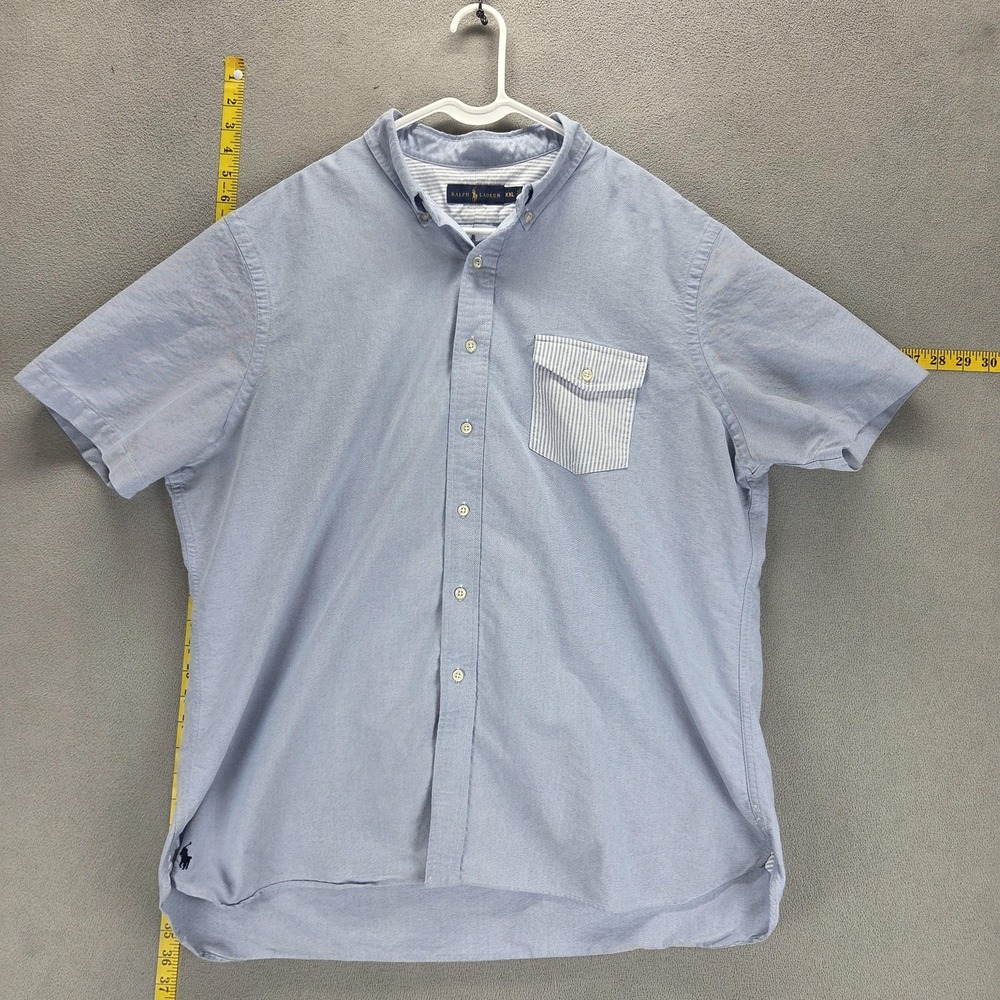 Ralph Lauren Shirt Mens 2XL Blue Cotton Short Sleeve Button Down Contrast Pocket